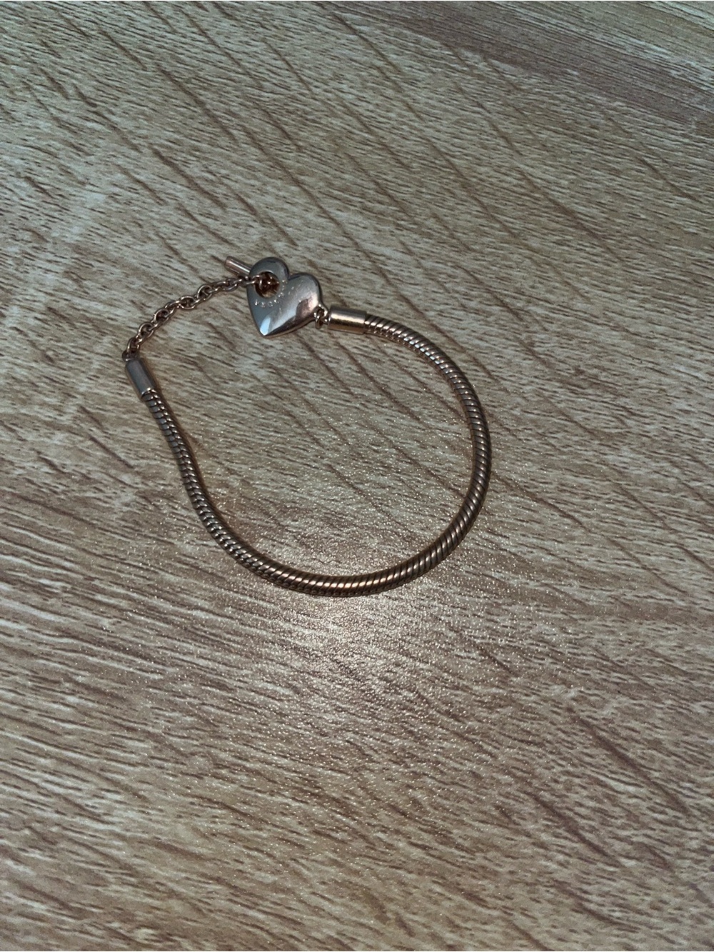 Pandora Rose Gold Plated Heart Toggle Snake Chain Bracelet